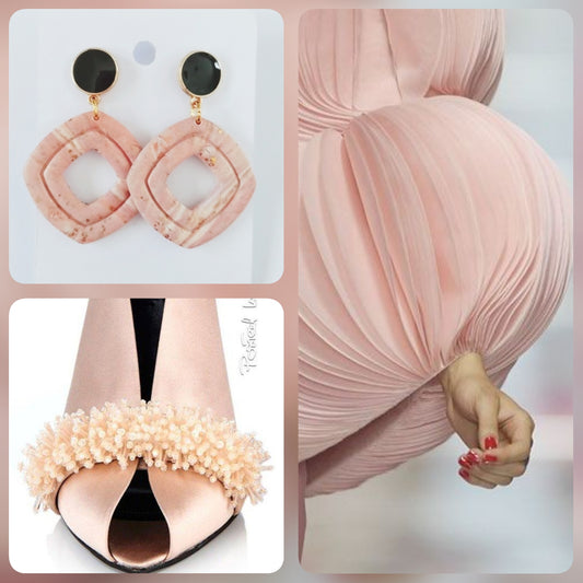 Peach marble effect earrings with black stud